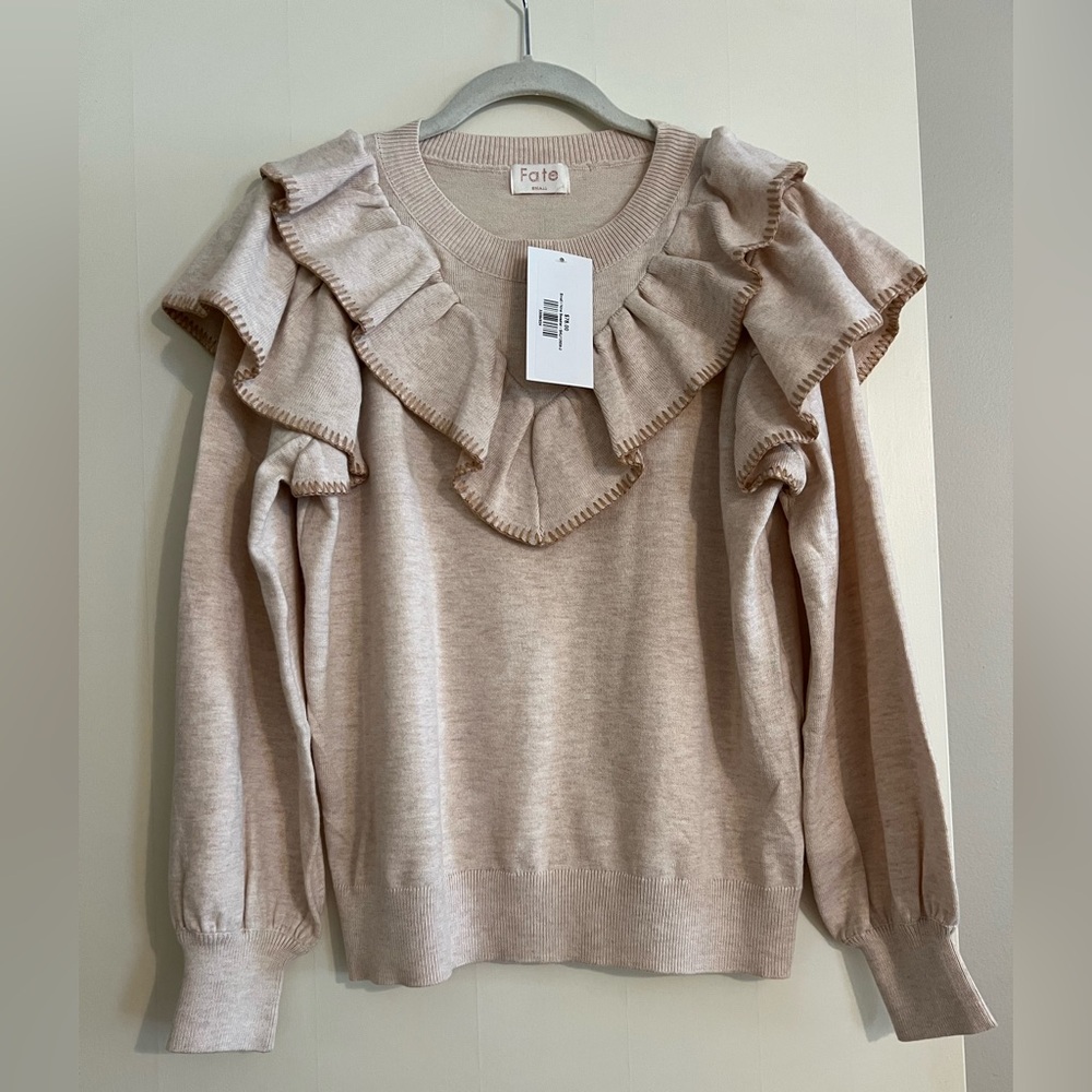 Fate Women's Cream Ruffle Sweater size Small from Avara